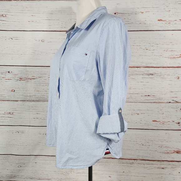 Tommy Hilfiger Women’s Cotton Pinstripe Button Down Shirt Blue Size Xl - Picture 4 of 10